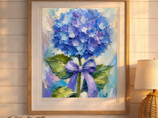 Blue Hydrangea Oil Painting Print Botanical Art Print Floral Art Hydrangea Art Print Cottagecore