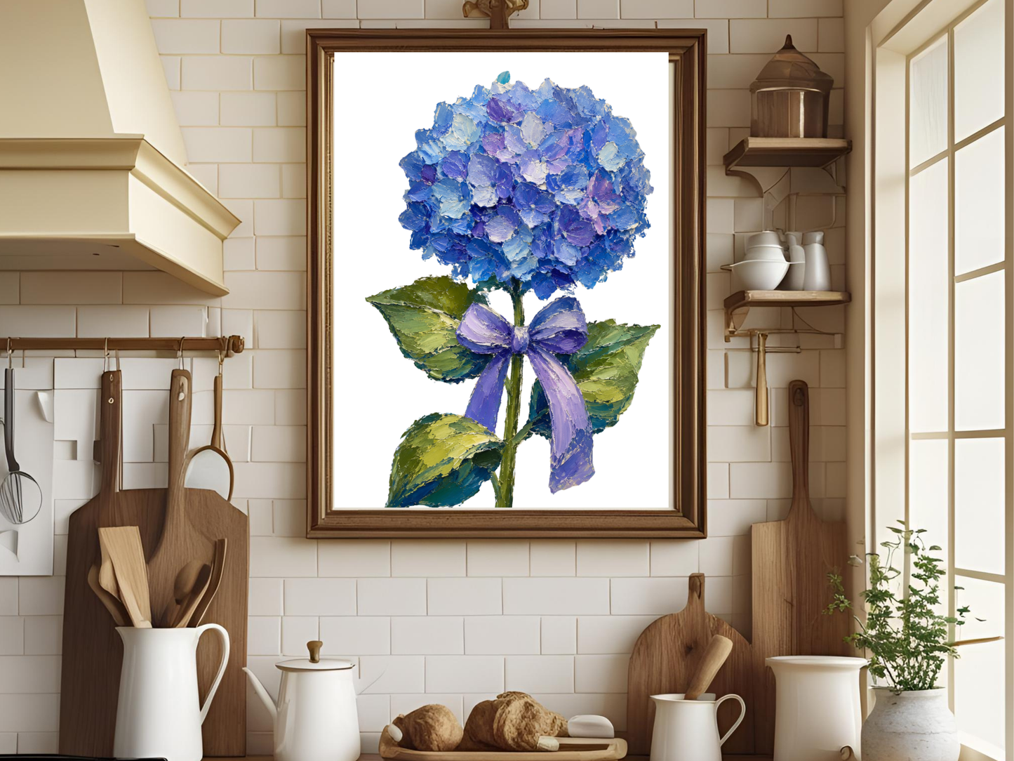 Blue Hydrangea Flower Oil Painting Print Botanical Print Floral Art Hydrangea Art Print