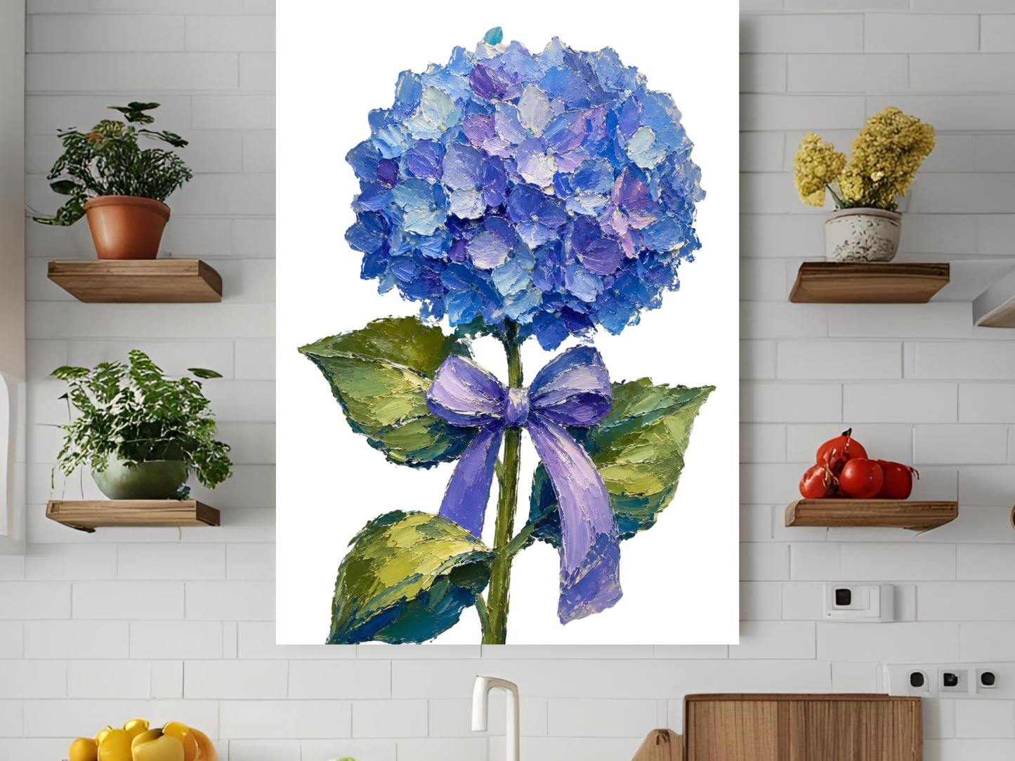 Blue Hydrangea Flower Oil Painting Print Botanical Print Floral Art Hydrangea Art Print