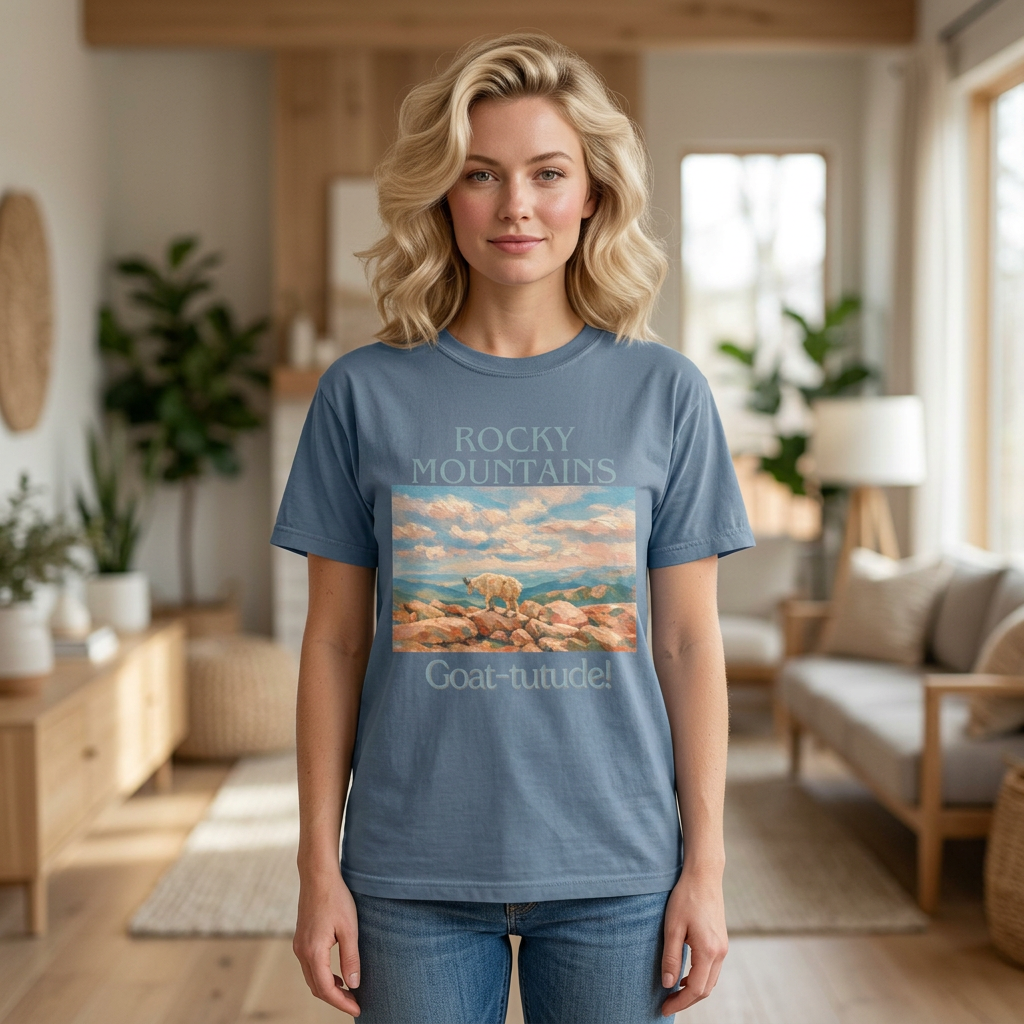 Rocky Mountains Goat-titude T-Shirt | Mountain Goat Illustration