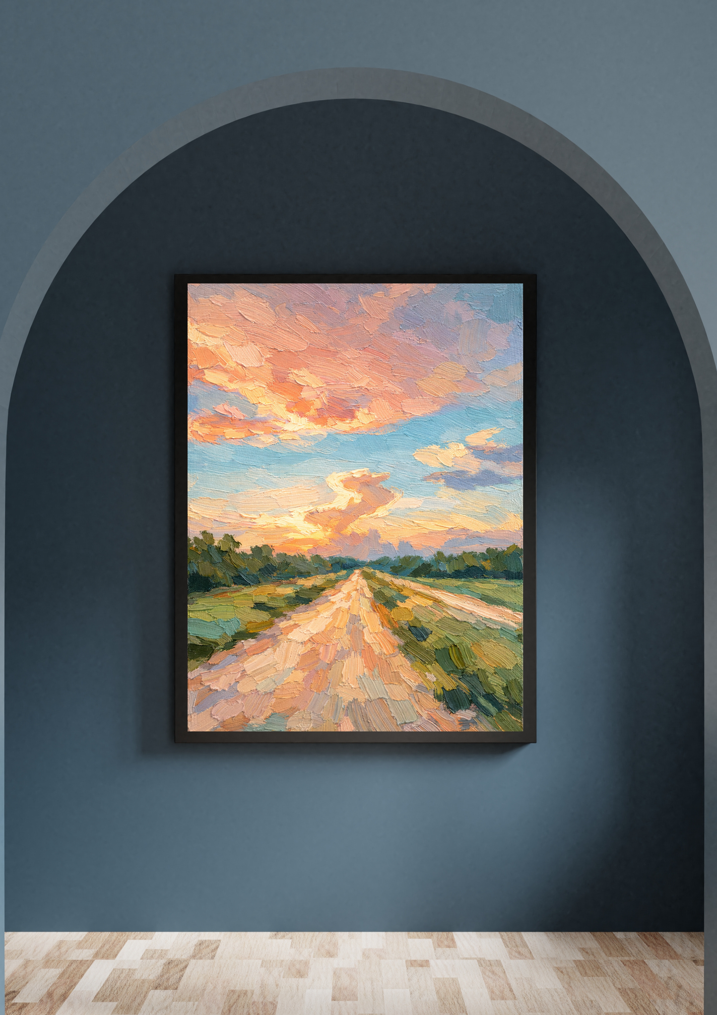 Quiet Road Sunset Art Print Rolled Poster, Artful Sunset Print, Decorating Farmhouse, Modern Ranch Decor, Texas Hill Country