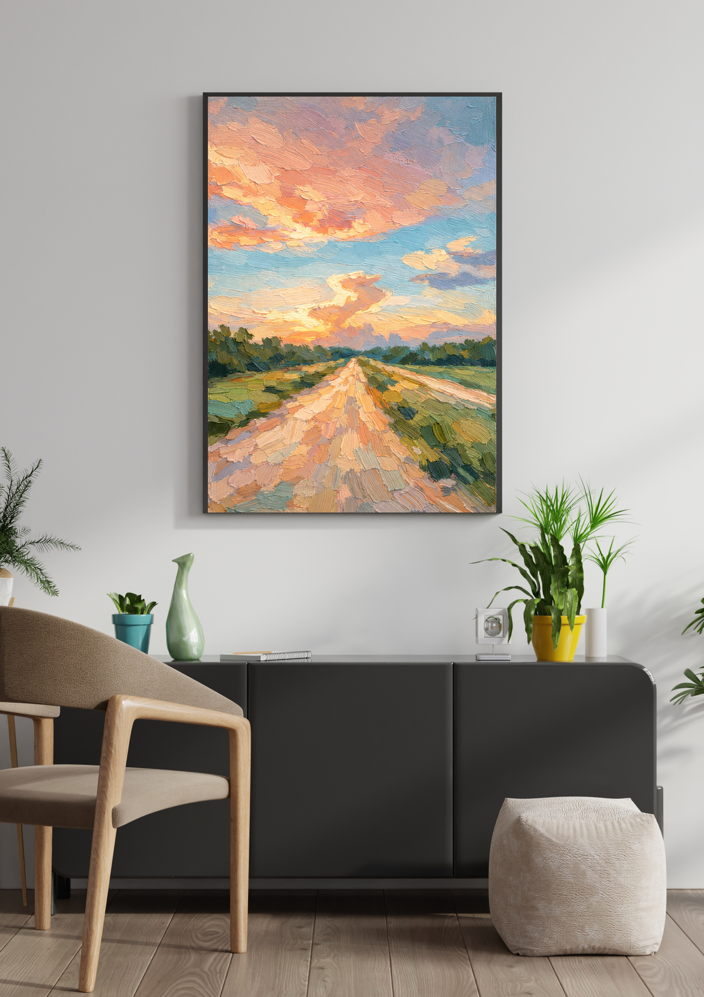 Quiet Road Sunset Art Print Rolled Poster, Artful Sunset Print, Decorating Farmhouse, Modern Ranch Decor, Texas Hill Country