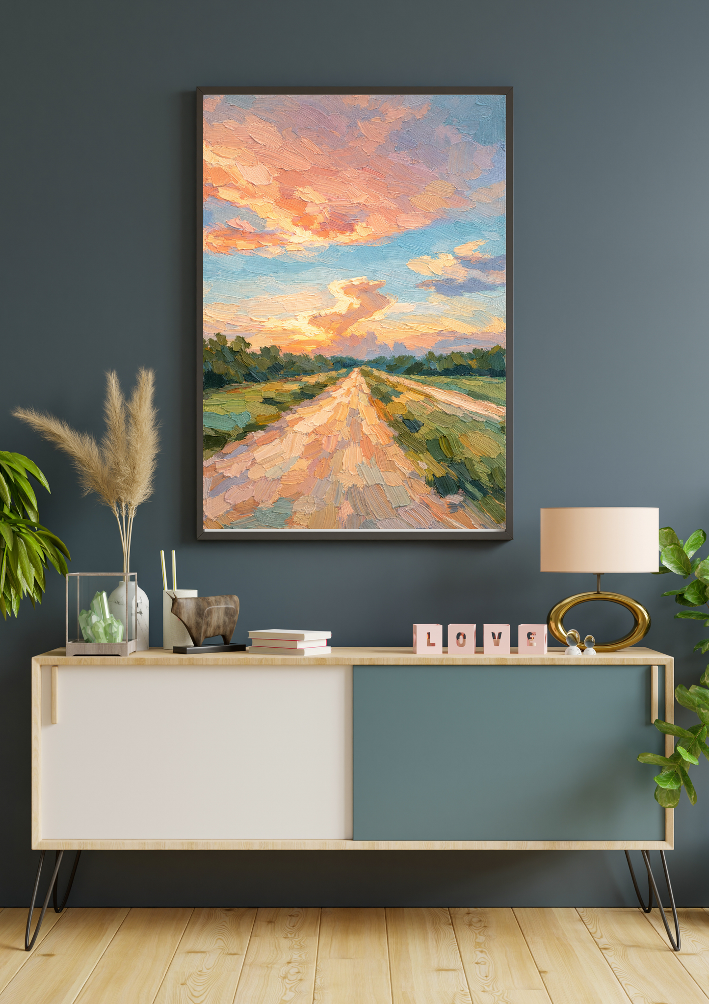 Quiet Road Sunset Art Print Rolled Poster, Artful Sunset Print, Decorating Farmhouse, Modern Ranch Decor, Texas Hill Country
