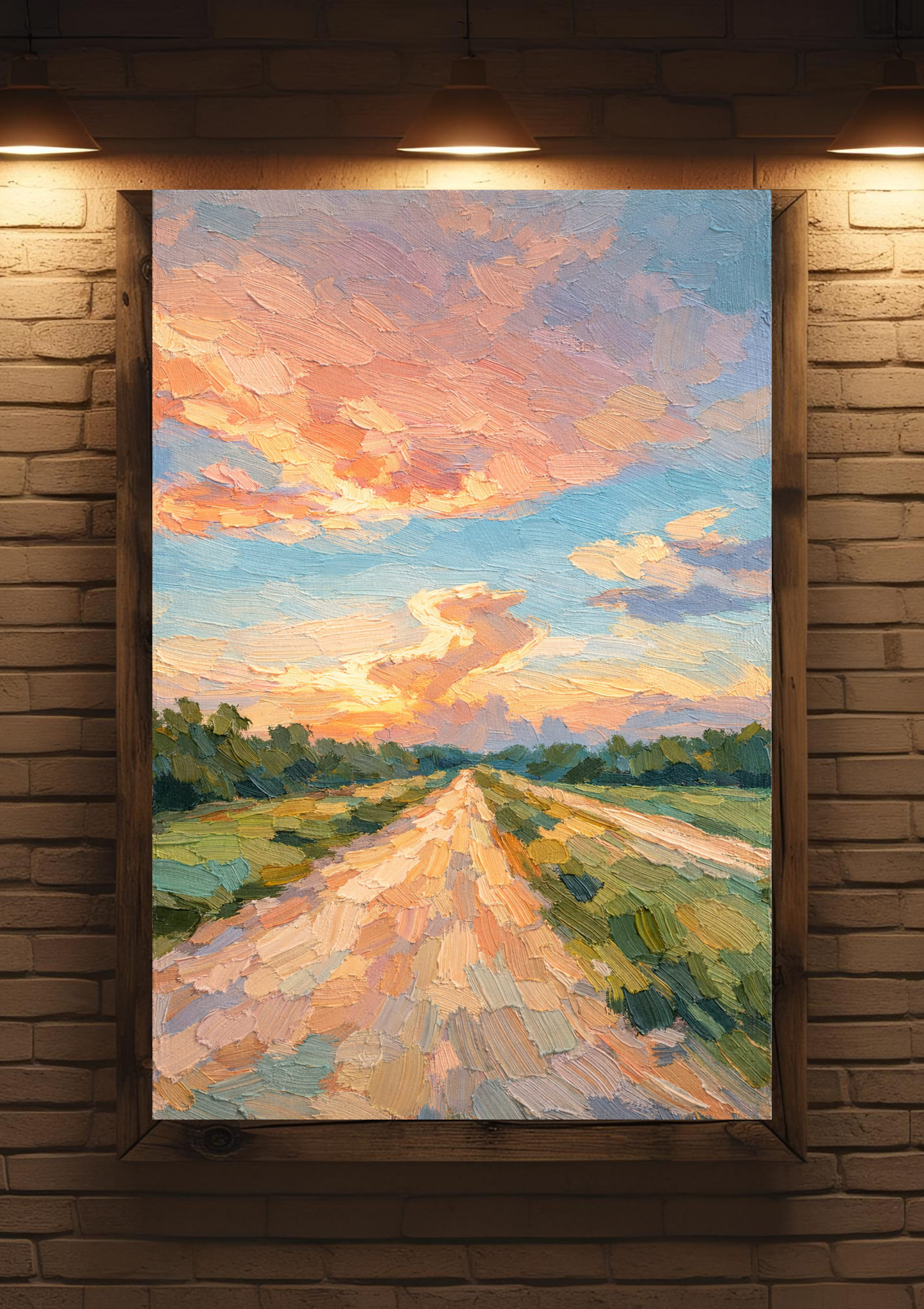 Quiet Road Sunset Art Print Rolled Poster, Artful Sunset Print, Decorating Farmhouse, Modern Ranch Decor, Texas Hill Country