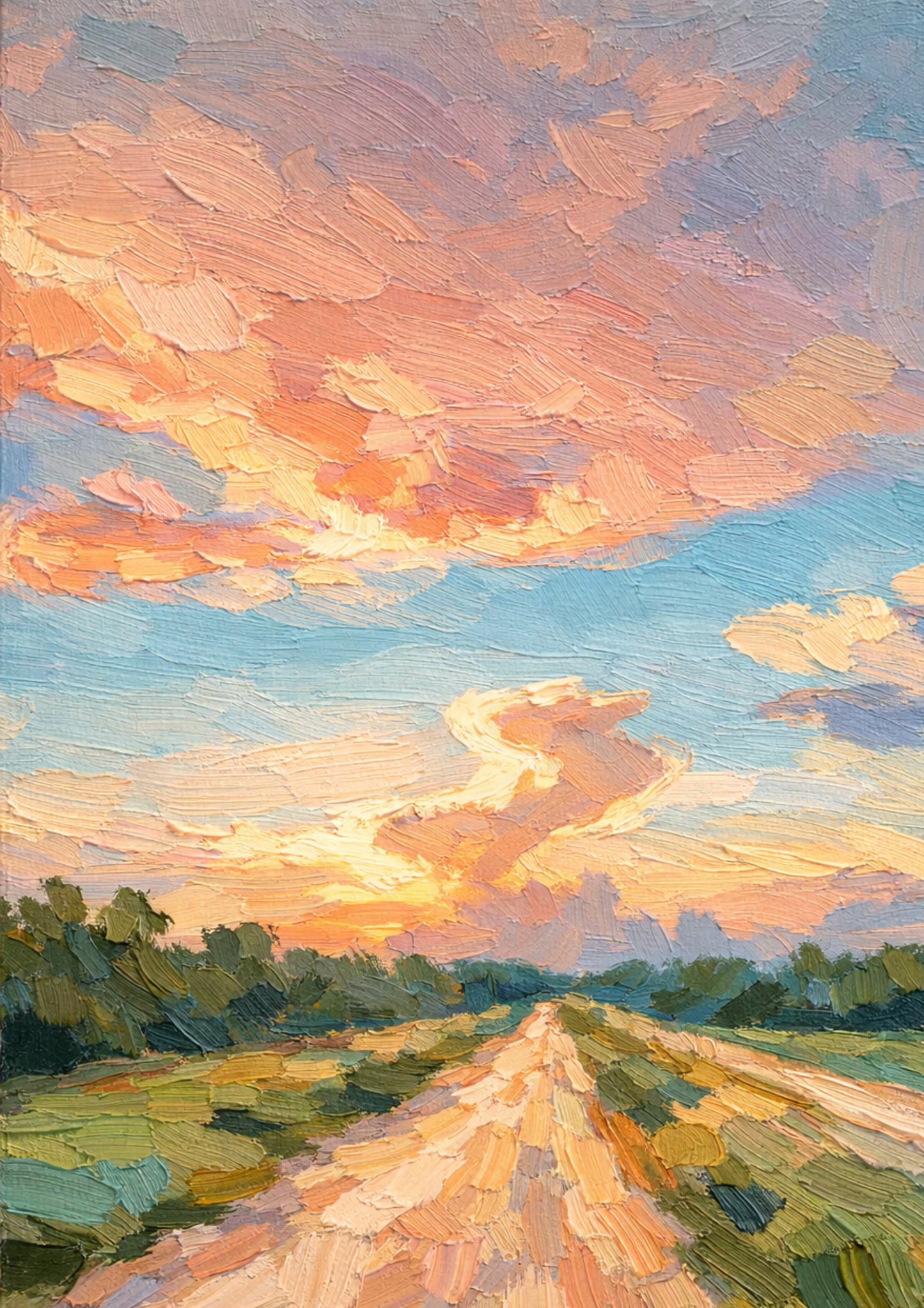 Quiet Road Sunset Art Print Rolled Poster, Artful Sunset Print, Decorating Farmhouse, Modern Ranch Decor, Texas Hill Country