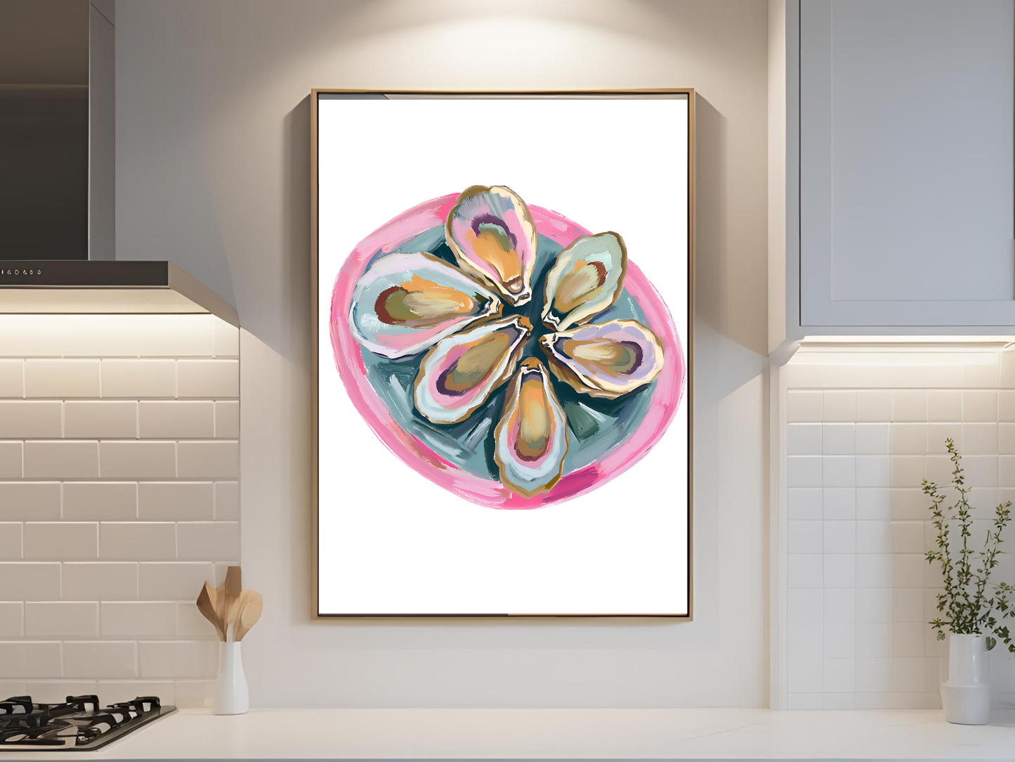 Blue Oyster Print Coastal Oyster Print Oyster Art Print, Oyster Wall Print, Oyster Shell Print, Watercolor Oyster Print, Pink Oyster