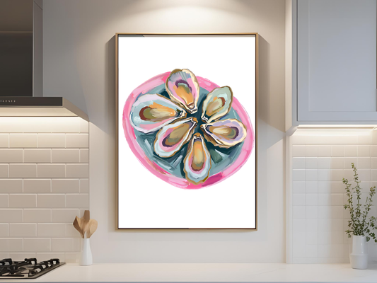Blue Oyster Print Coastal Oyster Print Oyster Art Print, Oyster Wall Print, Oyster Shell Print, Watercolor Oyster Print, Pink Oyster