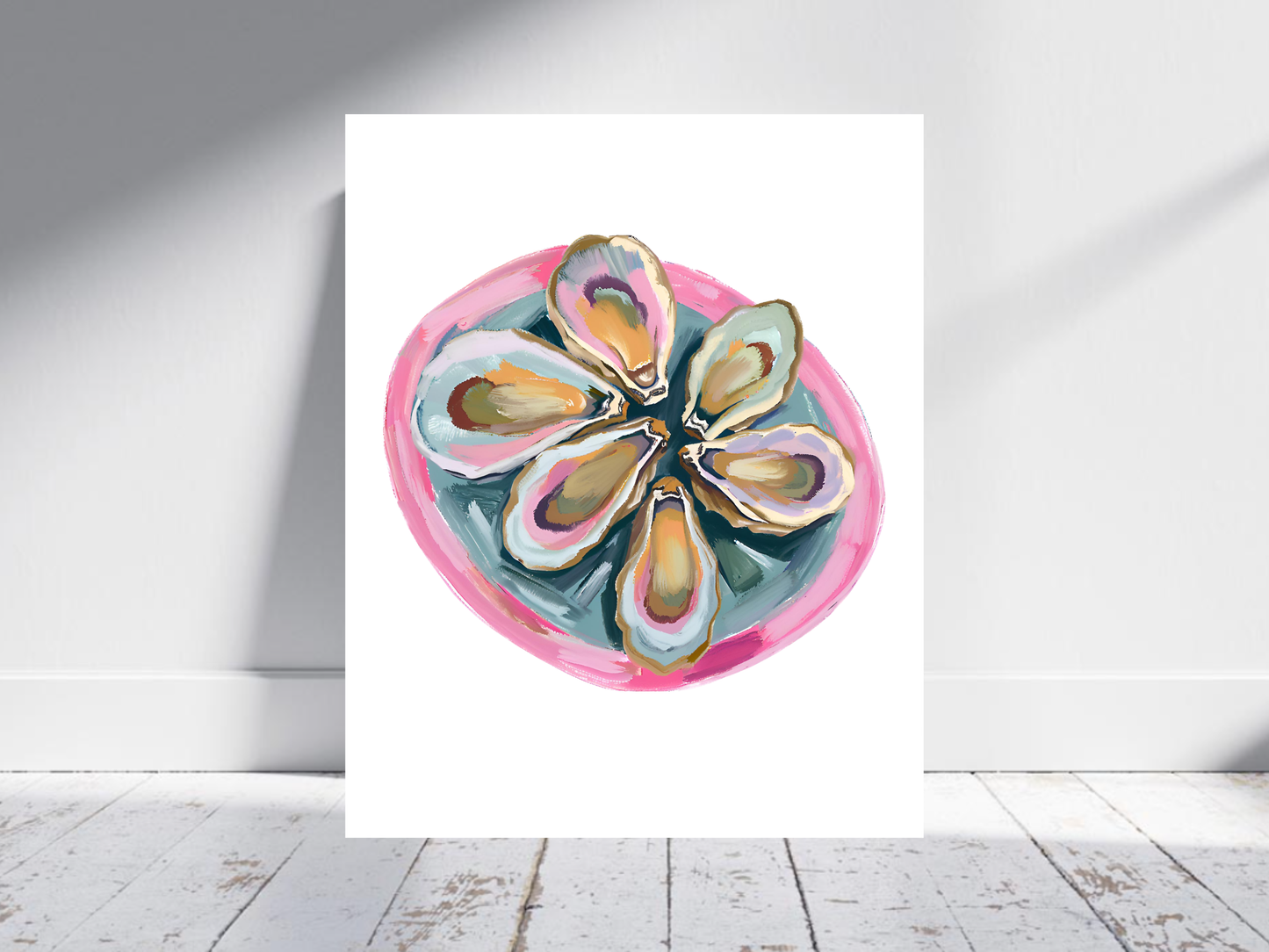 Blue Oyster Print Coastal Oyster Print Oyster Art Print, Oyster Wall Print, Oyster Shell Print, Watercolor Oyster Print, Pink Oyster