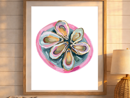 Blue Oyster Print Coastal Oyster Print Oyster Art Print, Oyster Wall Print, Oyster Shell Print, Watercolor Oyster Print, Pink Oyster