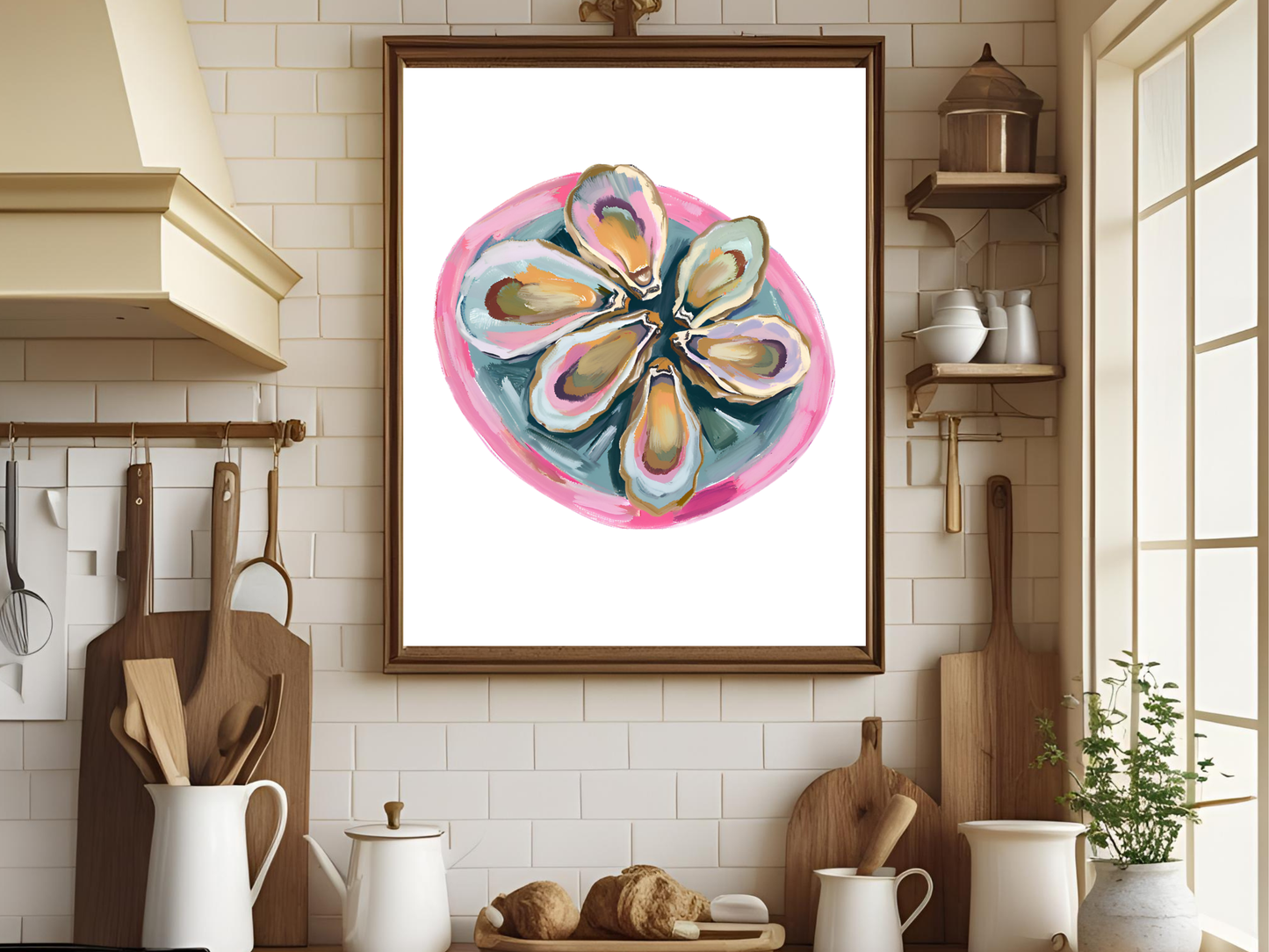 Blue Oyster Print Coastal Oyster Print Oyster Art Print, Oyster Wall Print, Oyster Shell Print, Watercolor Oyster Print, Pink Oyster