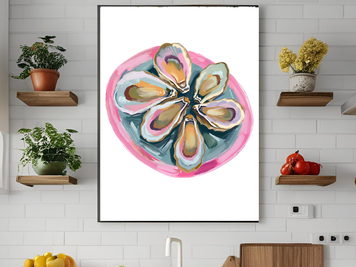 Blue Oyster Print Coastal Oyster Print Oyster Art Print, Oyster Wall Print, Oyster Shell Print, Watercolor Oyster Print, Pink Oyster
