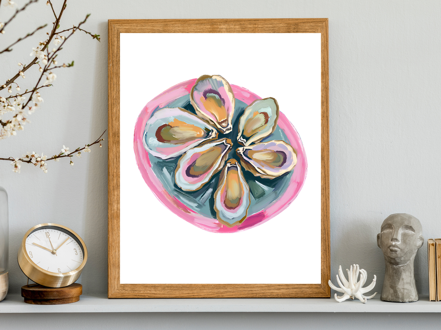 Blue Oyster Print Coastal Oyster Print Oyster Art Print, Oyster Wall Print, Oyster Shell Print, Watercolor Oyster Print, Pink Oyster