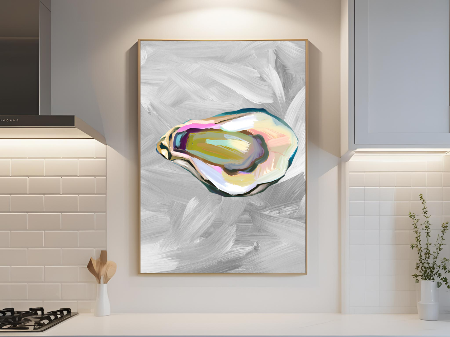 Blue Oyster Print, Coastal Oyster Print, Oyster Art Print, Oyster Wall Print, Oyster Shell Print, Watercolor Oyster Print