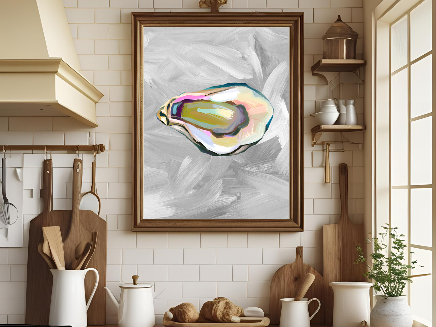 Blue Oyster Print, Coastal Oyster Print, Oyster Art Print, Oyster Wall Print, Oyster Shell Print, Watercolor Oyster Print
