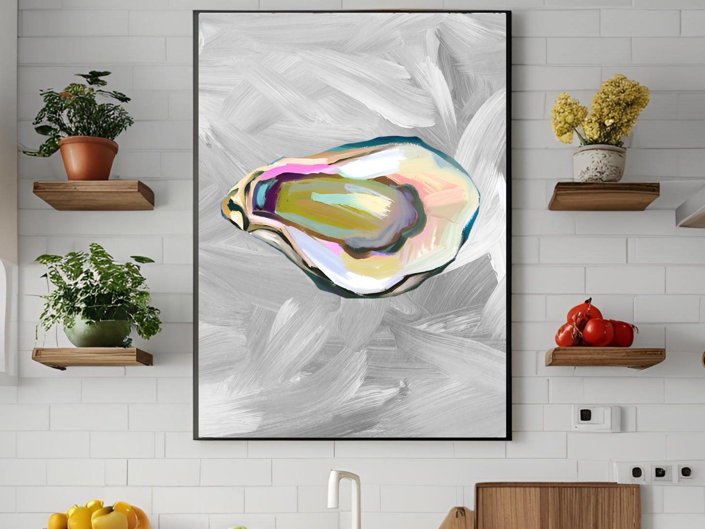 Blue Oyster Print, Coastal Oyster Print, Oyster Art Print, Oyster Wall Print, Oyster Shell Print, Watercolor Oyster Print