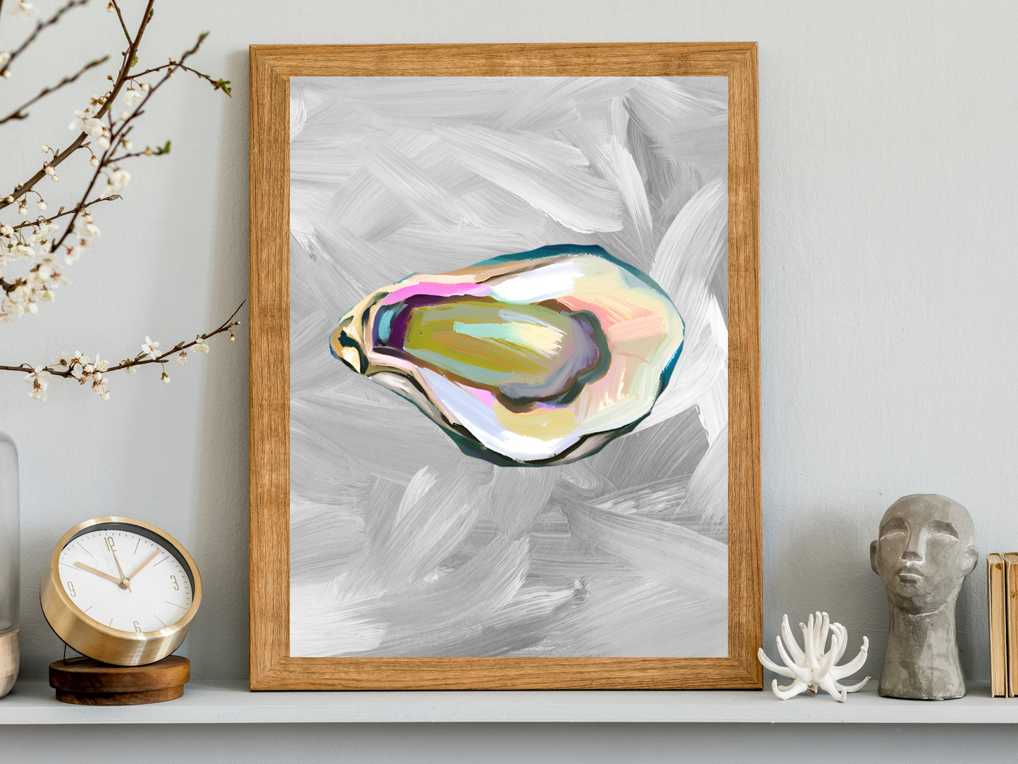 Blue Oyster Print, Coastal Oyster Print, Oyster Art Print, Oyster Wall Print, Oyster Shell Print, Watercolor Oyster Print
