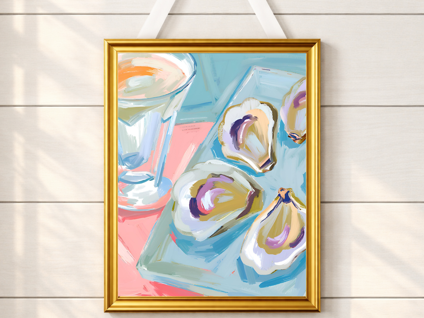Blue Oyster Print, Coastal Oyster Print, Oyster Art Print, Oyster Wall Print, Oyster Shell Print, Watercolor Oyster Print, Pink Oyster