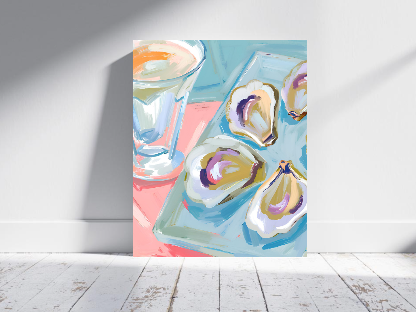 Blue Oyster Print, Coastal Oyster Print, Oyster Art Print, Oyster Wall Print, Oyster Shell Print, Watercolor Oyster Print, Pink Oyster