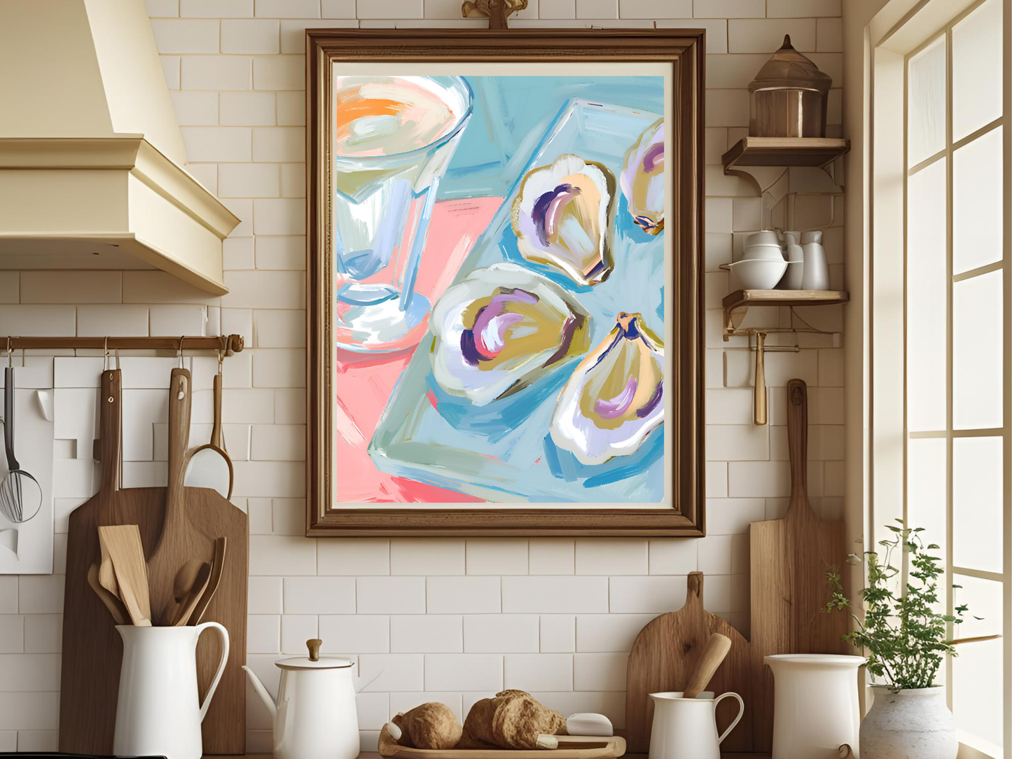 Blue Oyster Print, Coastal Oyster Print, Oyster Art Print, Oyster Wall Print, Oyster Shell Print, Watercolor Oyster Print, Pink Oyster