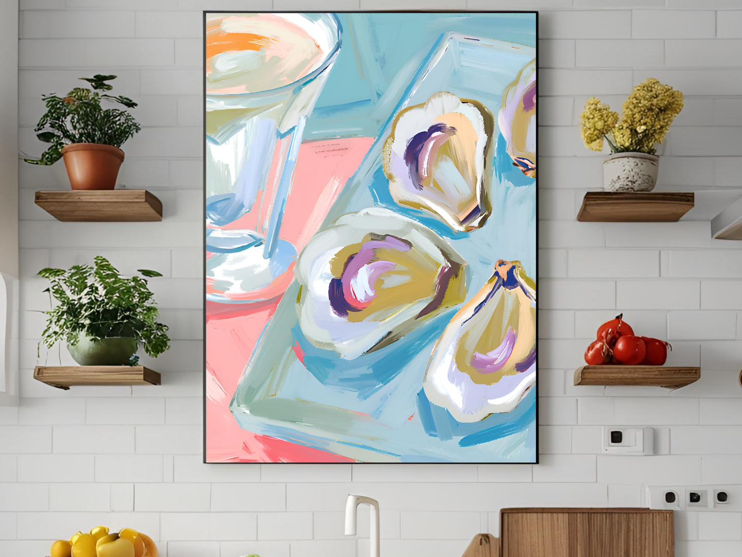 Blue Oyster Print, Coastal Oyster Print, Oyster Art Print, Oyster Wall Print, Oyster Shell Print, Watercolor Oyster Print, Pink Oyster