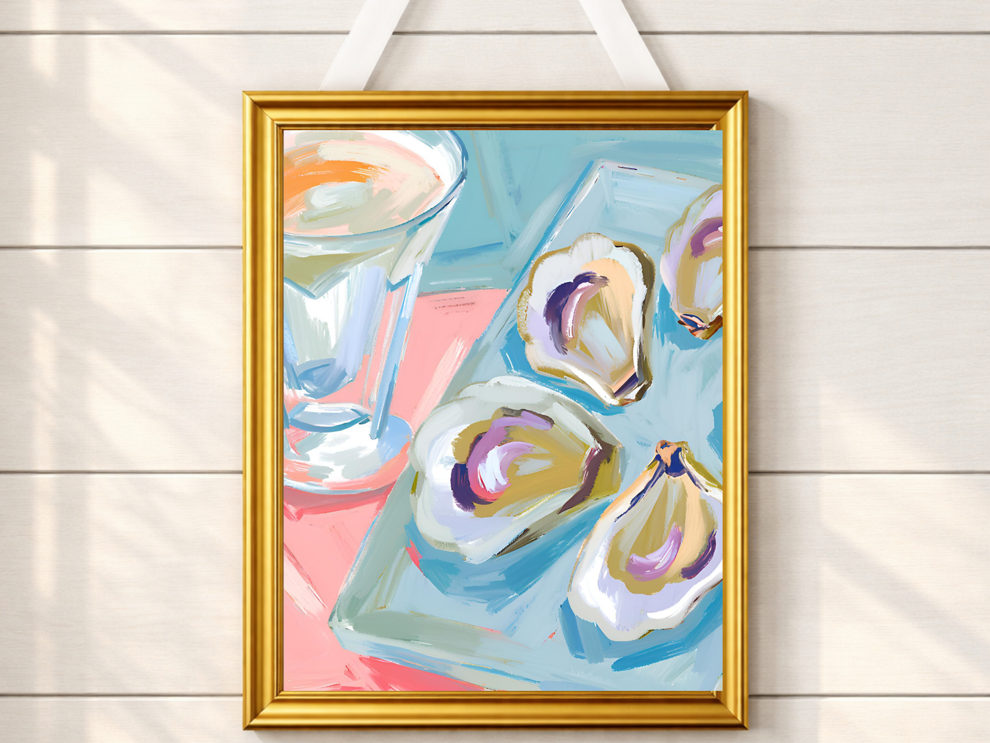 Blue Oyster Print, Coastal Oyster Print, Oyster Art Print, Oyster Wall Print, Oyster Shell Print, Watercolor Oyster Print, Pink Oyster