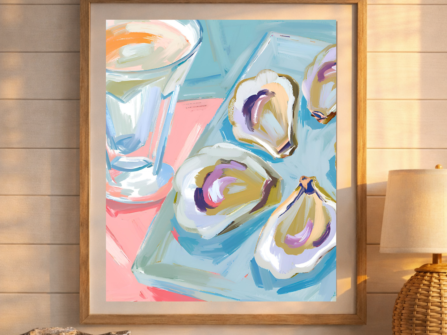 Blue Oyster Print, Coastal Oyster Print, Oyster Art Print, Oyster Wall Print, Oyster Shell Print, Watercolor Oyster Print, Pink Oyster