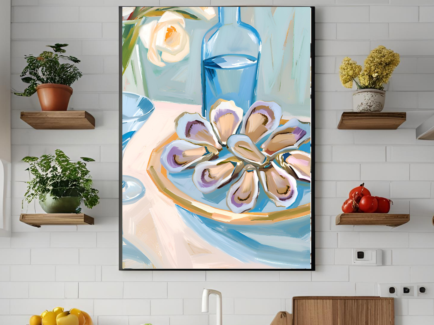 Blue Oyster Print, Coastal Oyster Print, Oyster Art Print, Oyster Wall Print, Oyster Shell Print, Watercolor Oyster Print