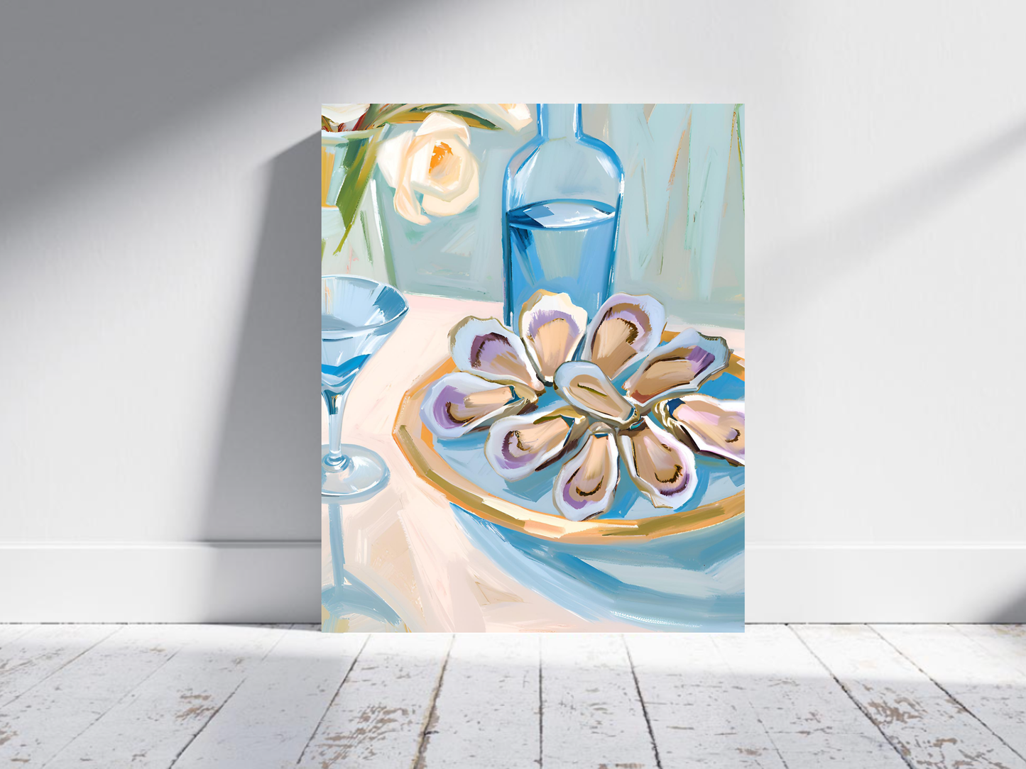 Blue Oyster Print, Coastal Oyster Print, Oyster Art Print, Oyster Wall Print, Oyster Shell Print, Watercolor Oyster Print