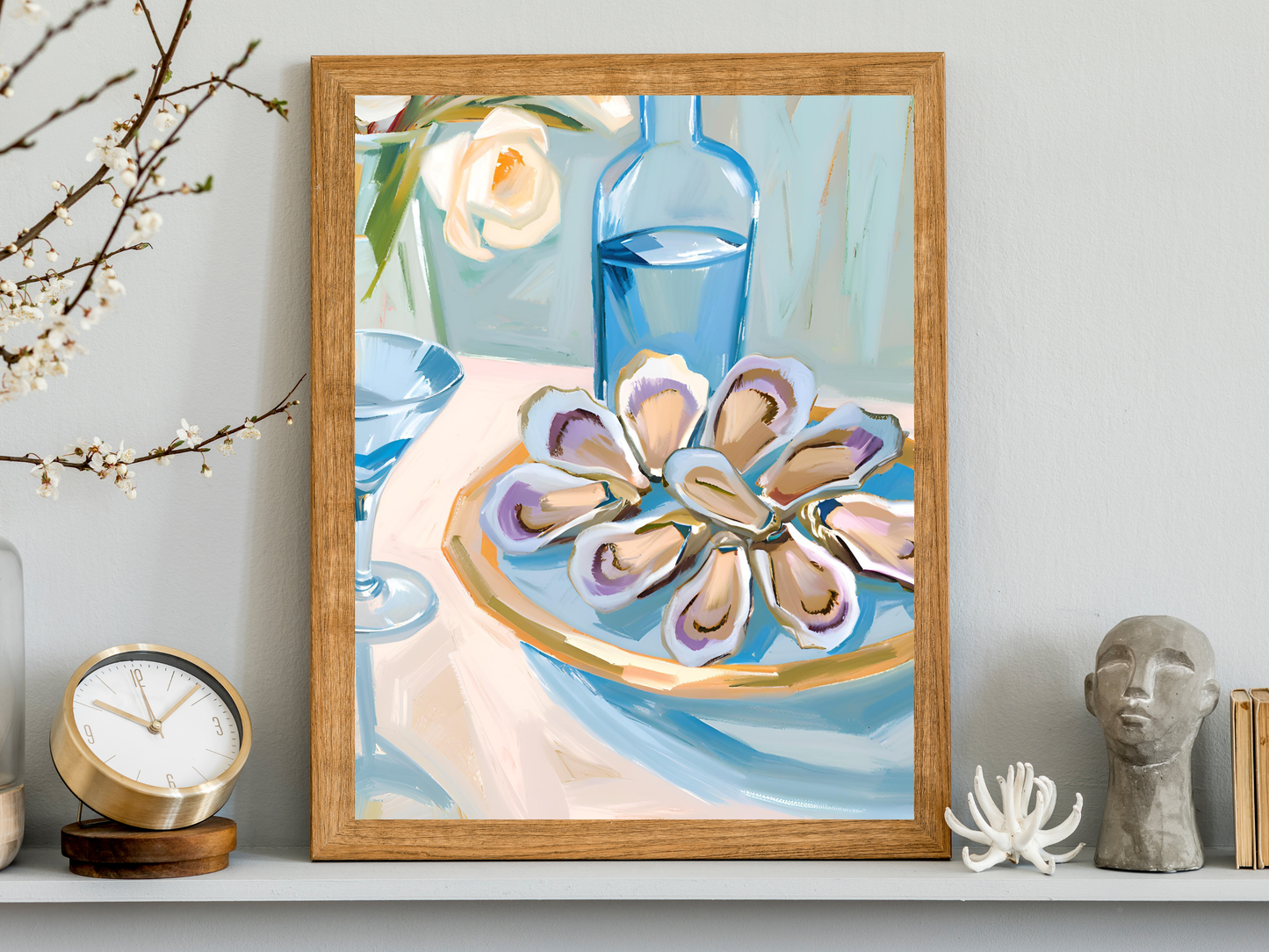 Blue Oyster Print, Coastal Oyster Print, Oyster Art Print, Oyster Wall Print, Oyster Shell Print, Watercolor Oyster Print