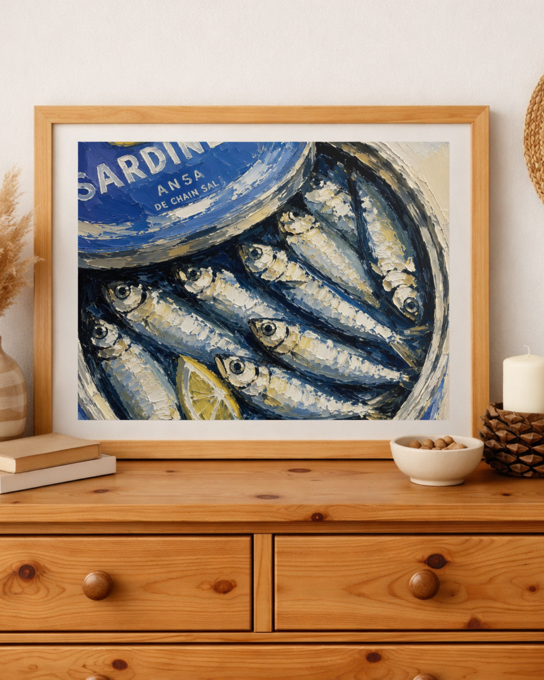 Sardine Tin Oil Painting Print Gift for Foodie Sardine Art Print Fish Wall Art Coastal Decor Seafood Art
