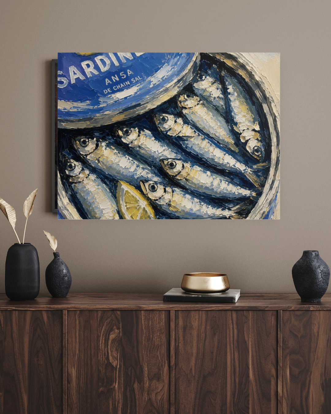 Sardine Tin Oil Painting Print Gift for Foodie Sardine Art Print Fish Wall Art Coastal Decor Seafood Art