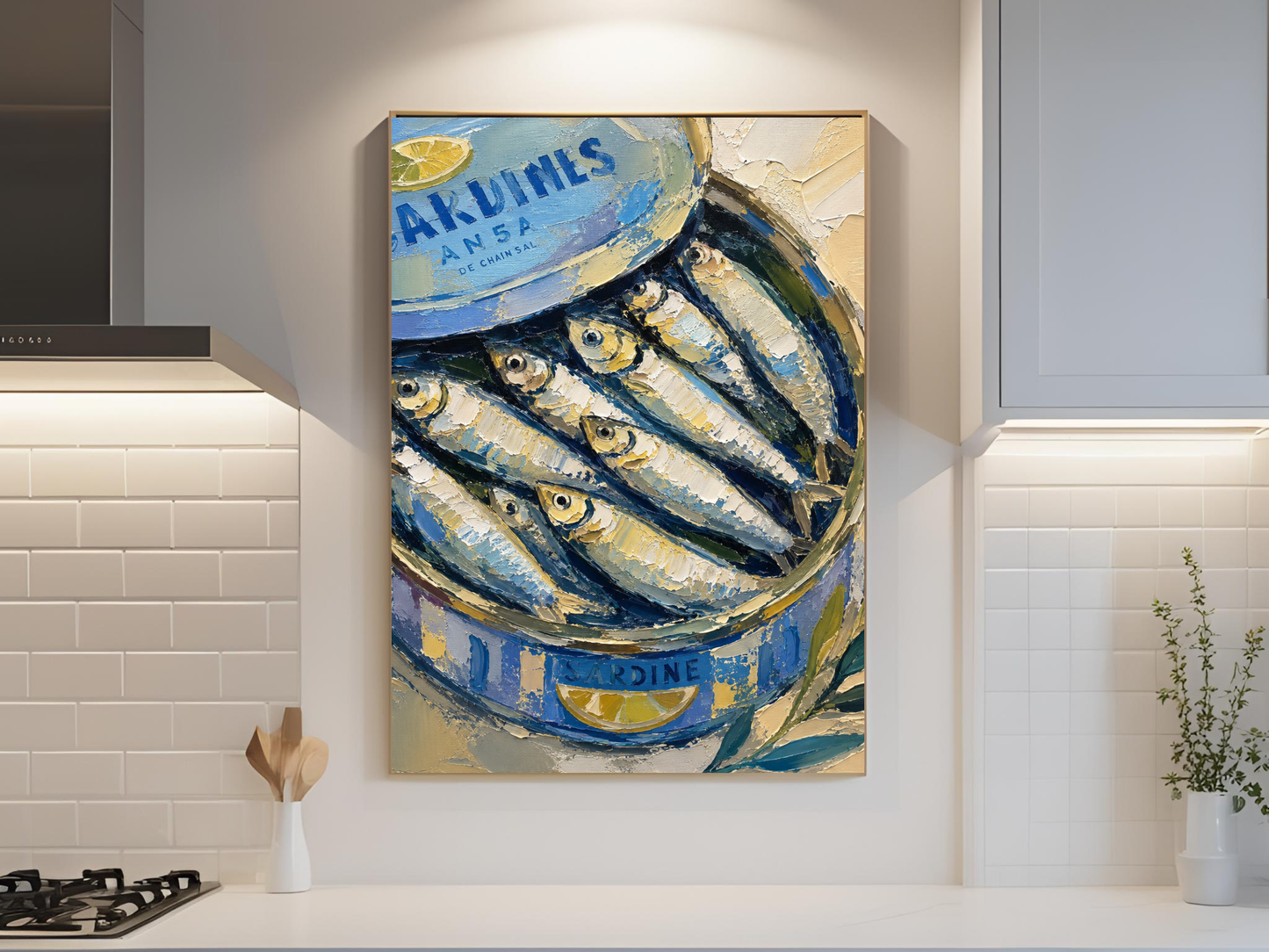 Sardine Tin Painting Print Gift for Foodie Sardine Art Print Fish Wall Art Coastal Decor Seafood Art