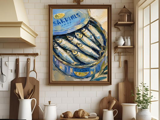 Sardine Tin Painting Print Gift for Foodie Sardine Art Print Fish Wall Art Coastal Decor Seafood Art