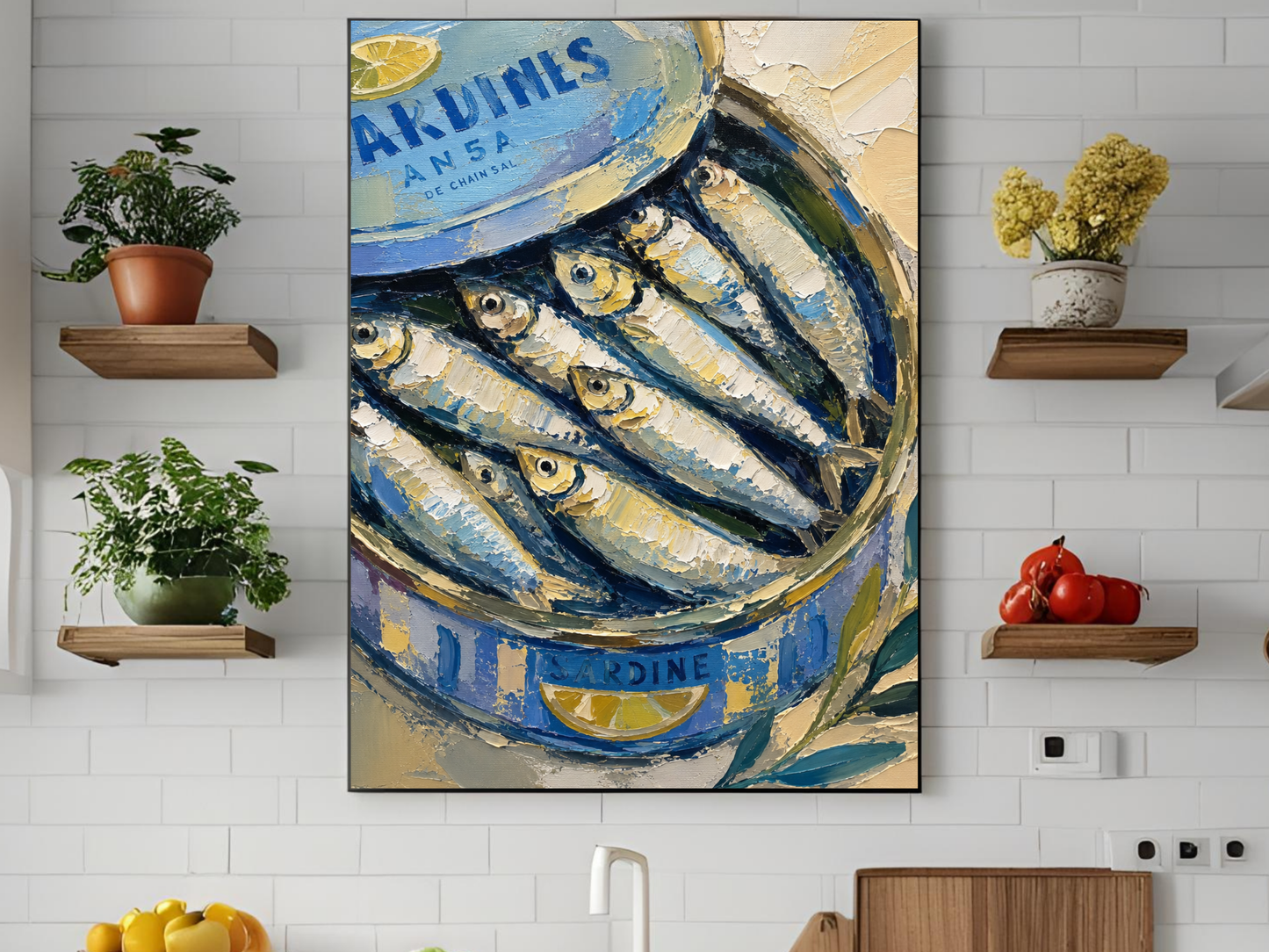 Sardine Tin Painting Print Gift for Foodie Sardine Art Print Fish Wall Art Coastal Decor Seafood Art