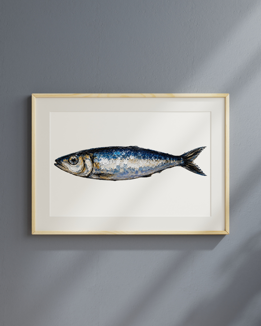 Sardine Oil Painting Print Gift for Foodie Sardine Art Print Fish Wall Art Coastal Decor Seafood Art Beach House Art