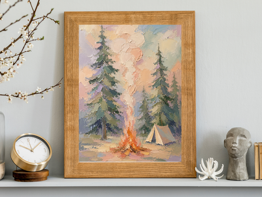 Summer Camp Print Camping Print Camper Life Bonfire Art Print Vintage Tent Camping Art Print Outdoor Decorating Artful Forest Print