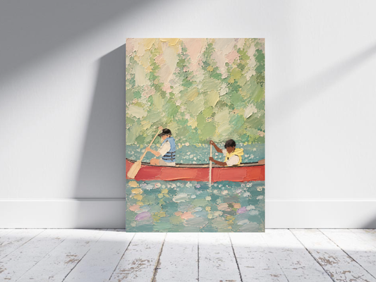 Canoe on the River Oil Painting Print Summer Camp Camping Print Camper Life Print Vintage Canoe Print Outdoor Decorating Artful Forest Print