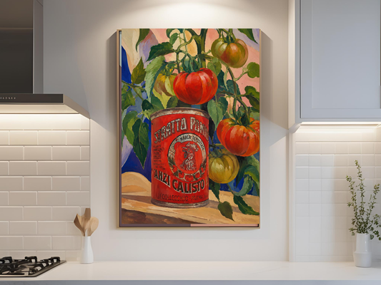 Vintage Italian Tomato Can Wall Art Print Heirloom Tomato Plant Painting Cottagecore Kitchen Decor Botanical Wall Art Colorful Kitchen Decor