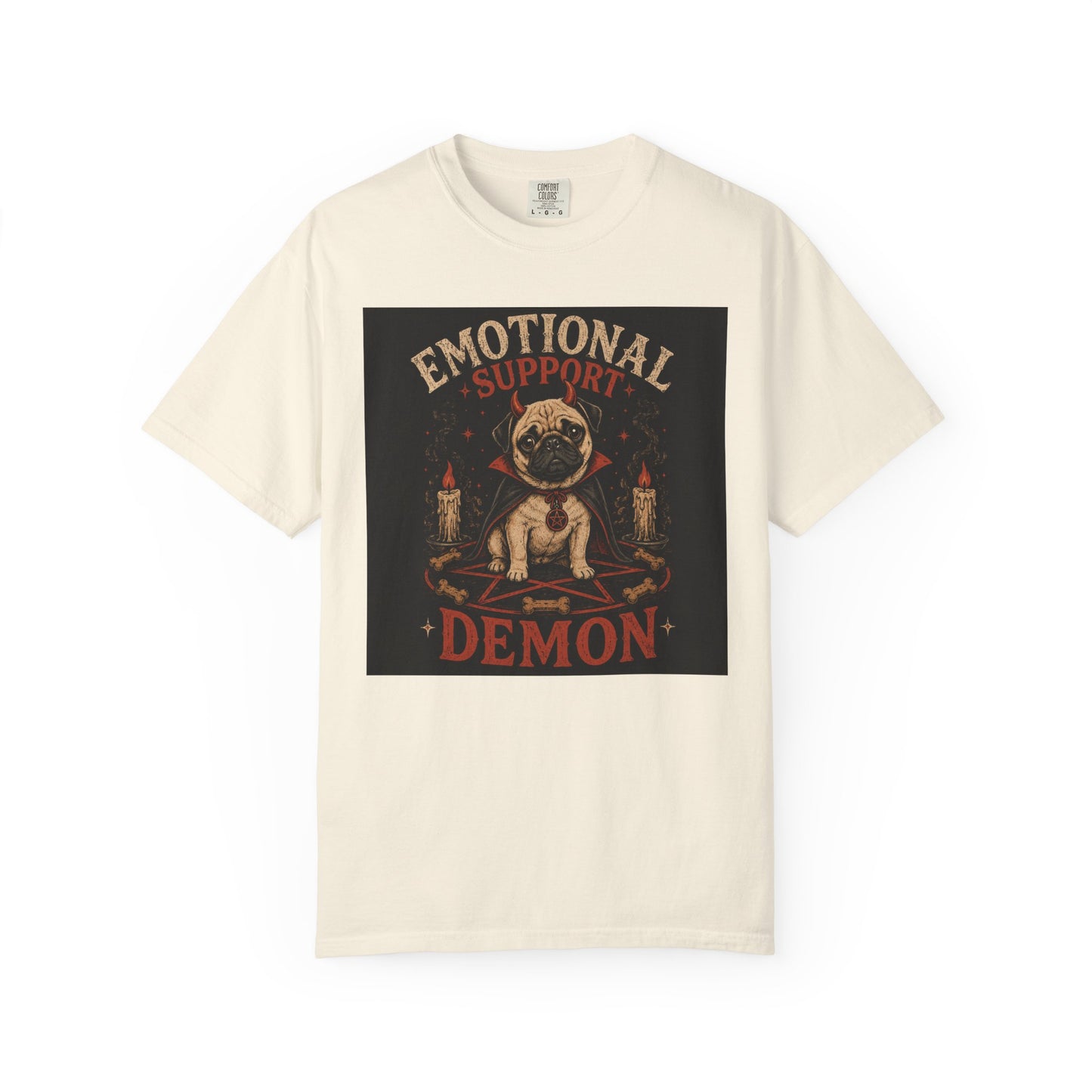 Emotional Support Demon Pug Tee | Funny Halloween Shirt for Dog Lovers | Cute Goth Devil Pug T-Shirt | Spooky Season Graphic Tee