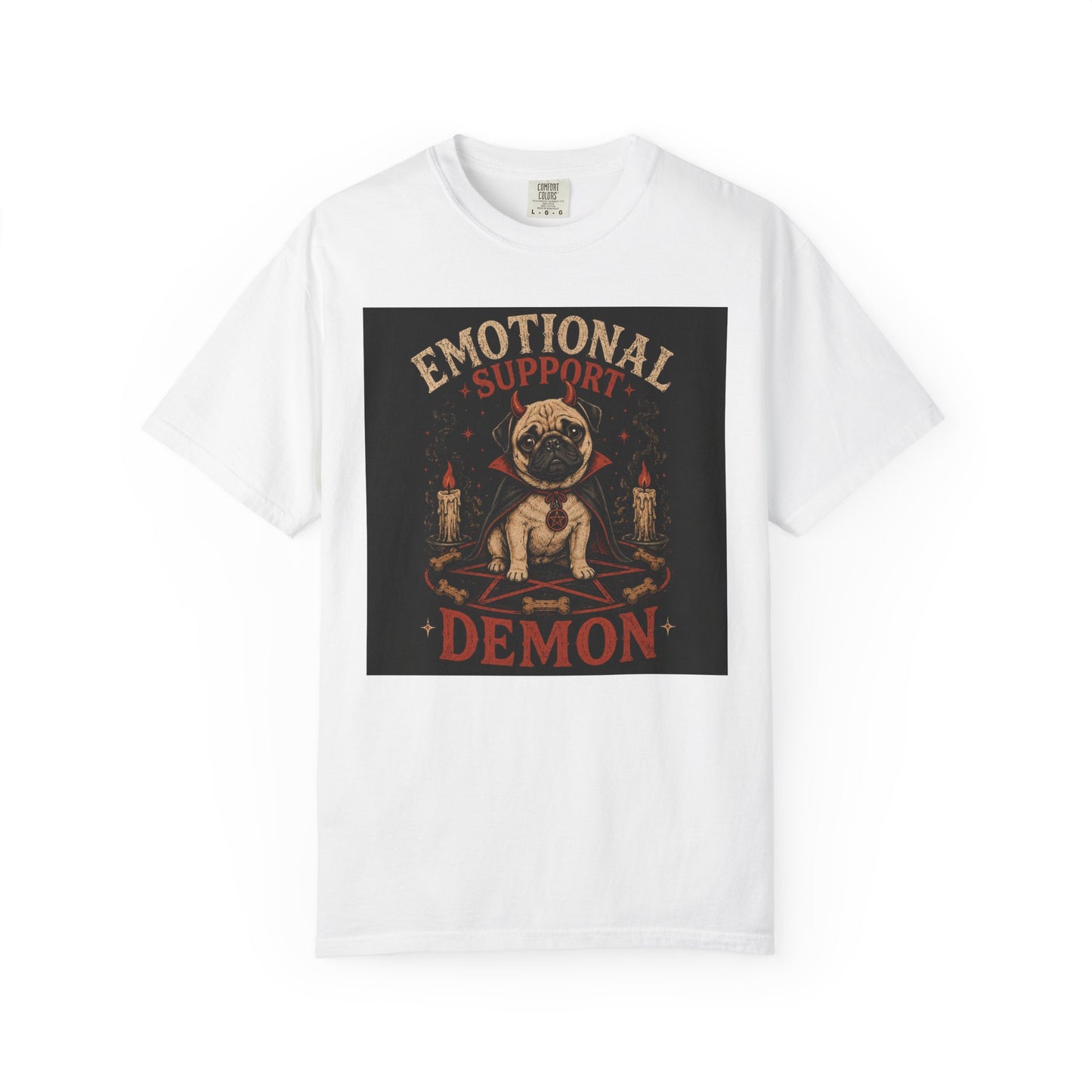Emotional Support Demon Pug Tee | Funny Halloween Shirt for Dog Lovers | Cute Goth Devil Pug T-Shirt | Spooky Season Graphic Tee