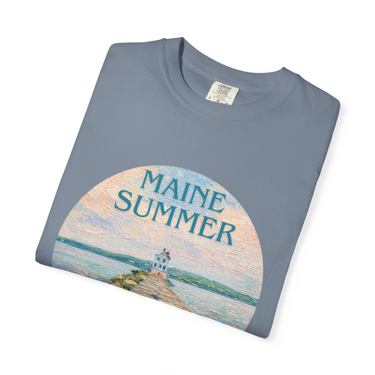Pastel Coastal Lighthouse Graphic T-Shirt – Aesthetic Beach Scene Art Tee for Ocean Lovers