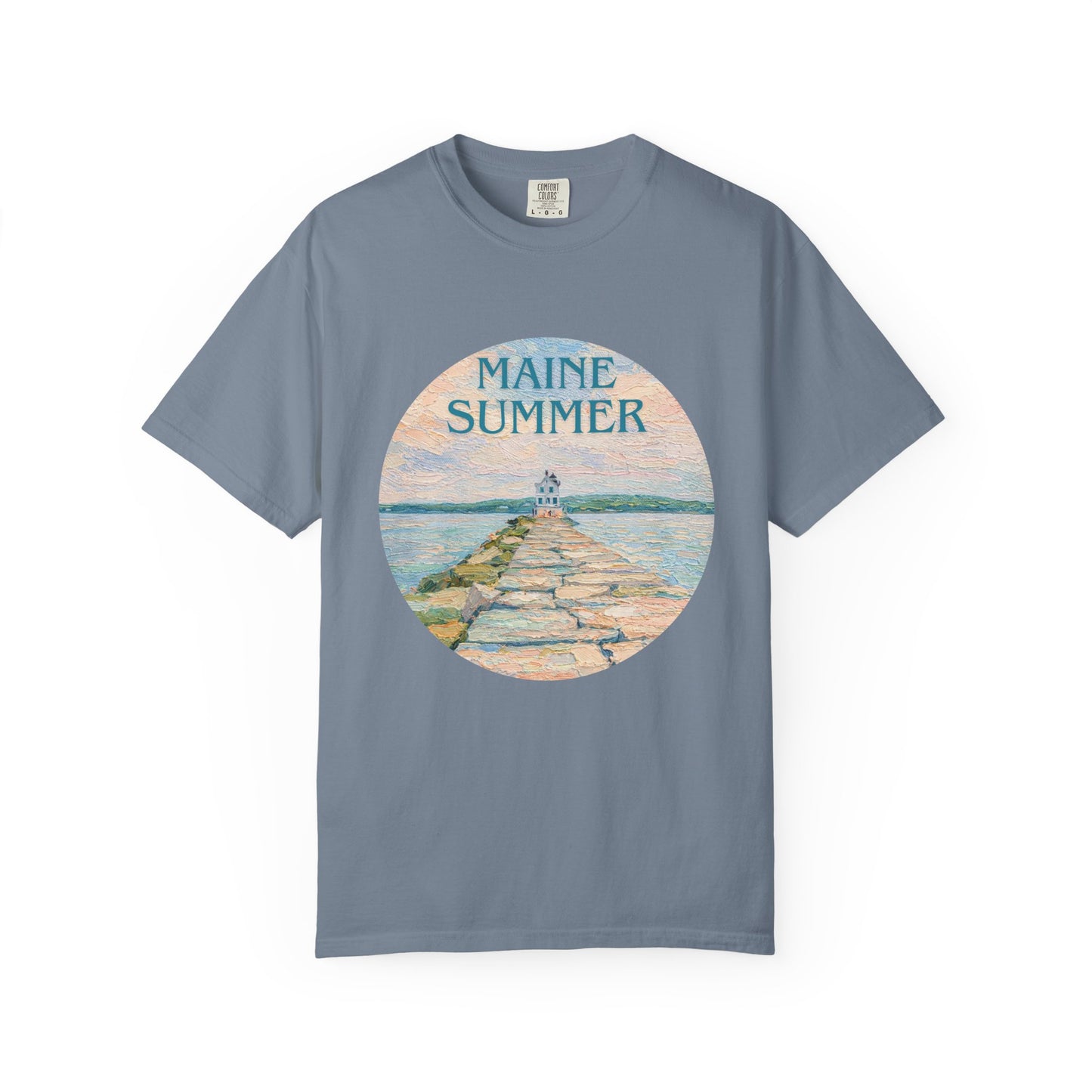 Pastel Coastal Lighthouse Graphic T-Shirt – Aesthetic Beach Scene Art Tee for Ocean Lovers
