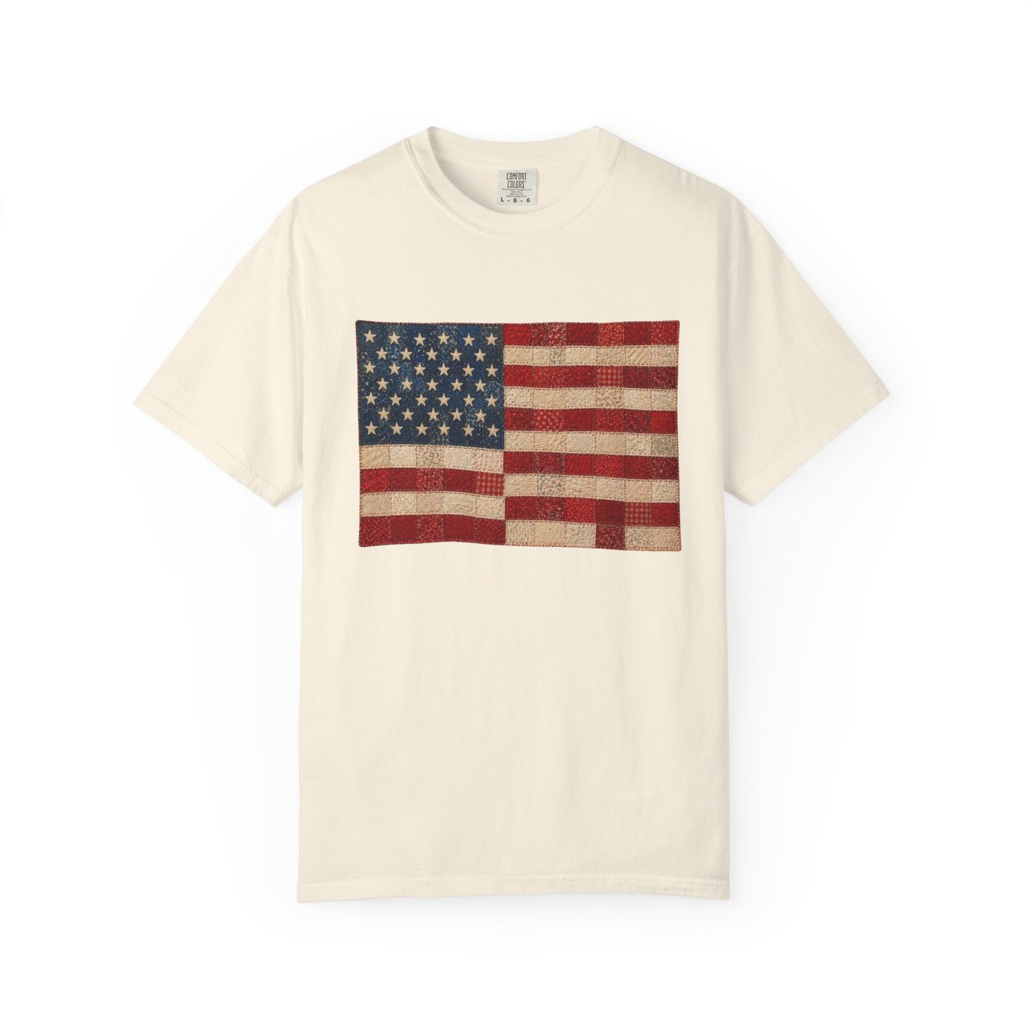 Comfort Colors Printed Faux Quilted Flag Shirt USA Graphic Shirt Red White Blue Tee America 250 Shirt