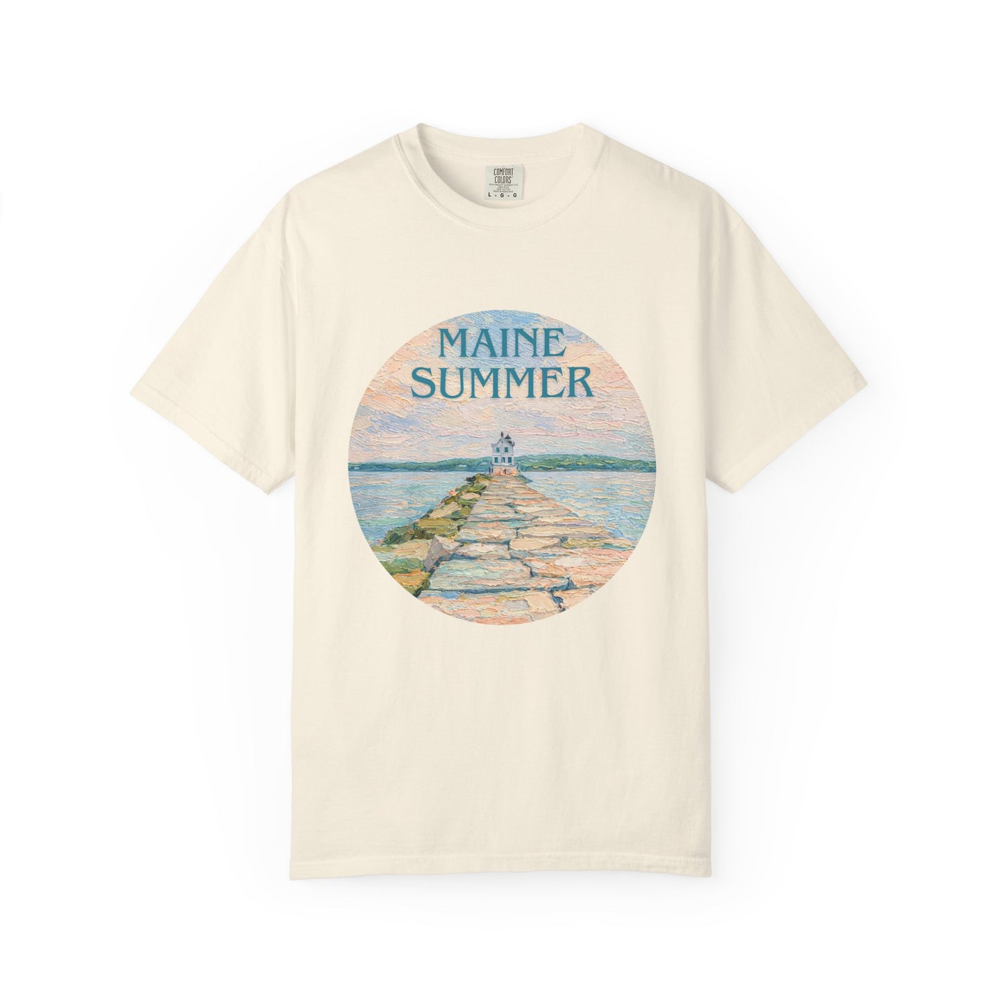 Pastel Coastal Lighthouse Graphic T-Shirt – Aesthetic Beach Scene Art Tee for Ocean Lovers