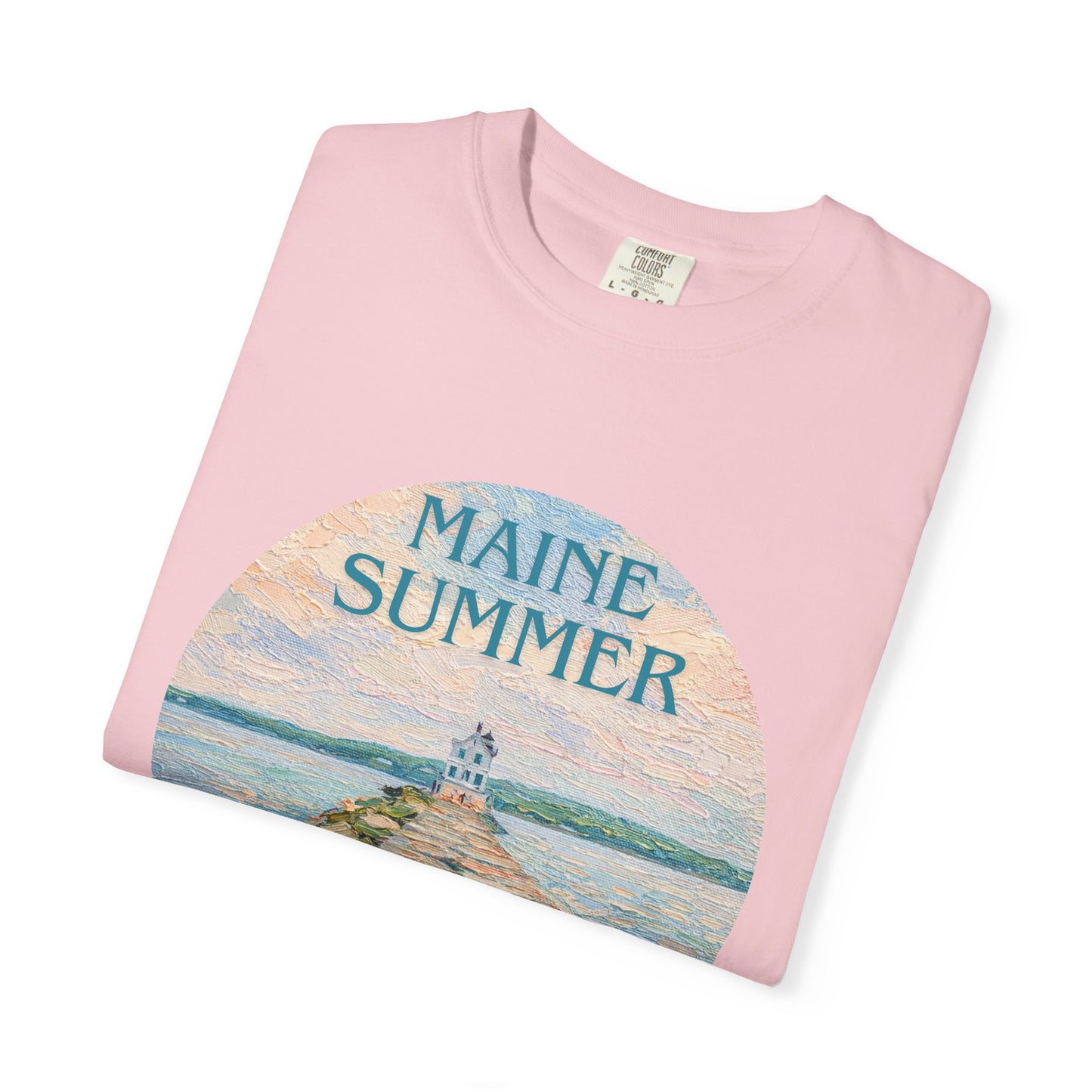 Pastel Coastal Lighthouse Graphic T-Shirt – Aesthetic Beach Scene Art Tee for Ocean Lovers