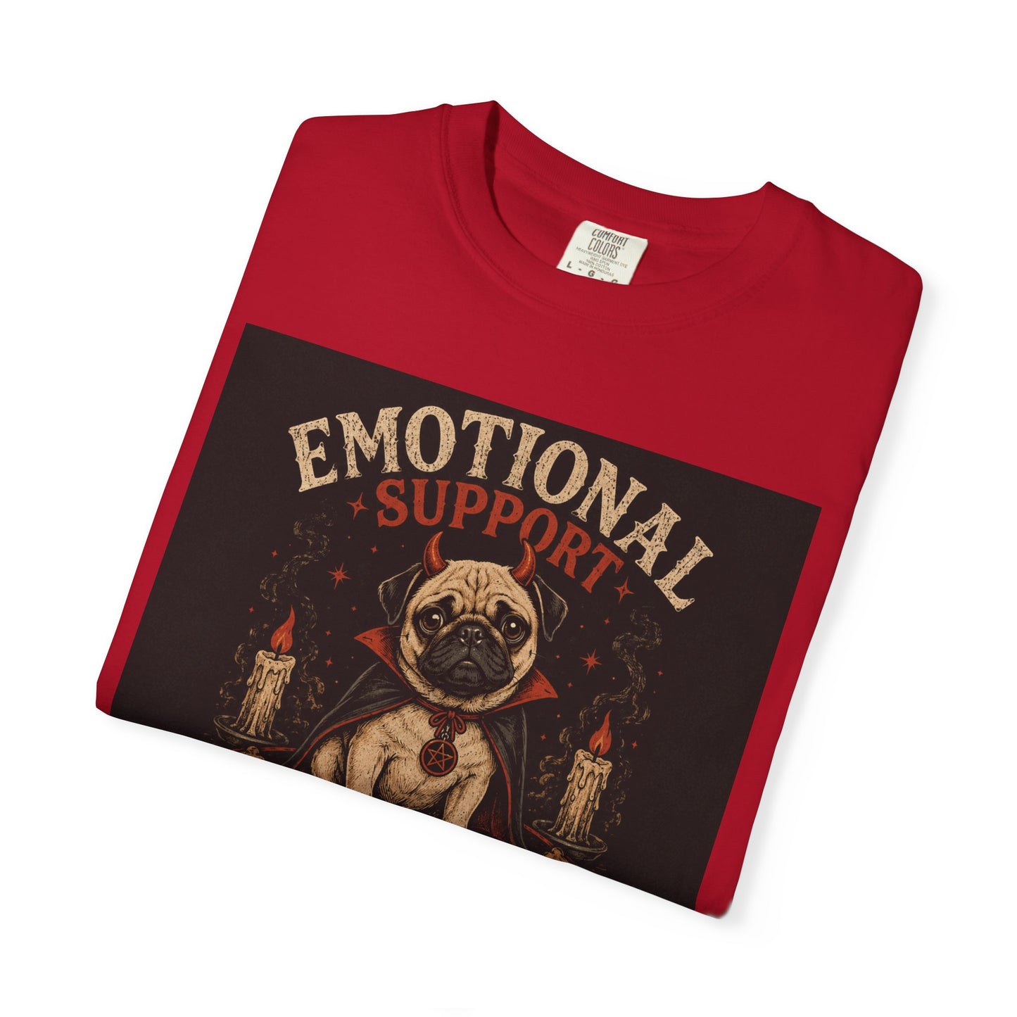 Emotional Support Demon Pug Tee | Funny Halloween Shirt for Dog Lovers | Cute Goth Devil Pug T-Shirt | Spooky Season Graphic Tee