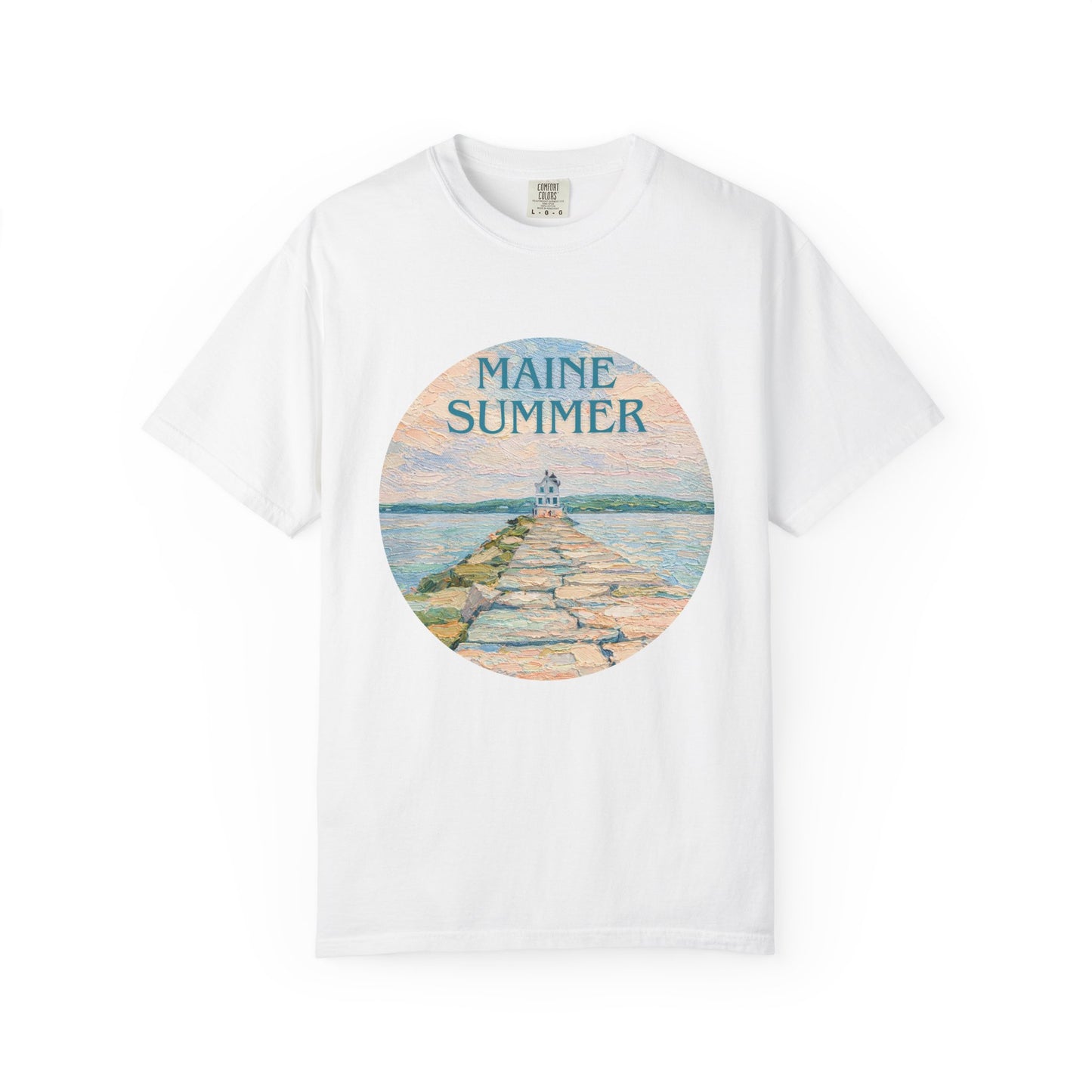 Pastel Coastal Lighthouse Graphic T-Shirt – Aesthetic Beach Scene Art Tee for Ocean Lovers