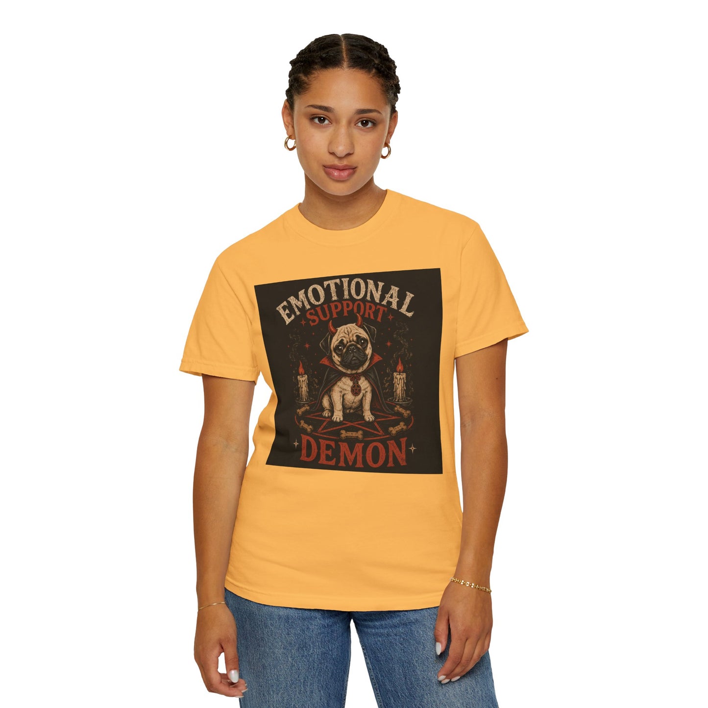 Emotional Support Demon Pug Tee | Funny Halloween Shirt for Dog Lovers | Cute Goth Devil Pug T-Shirt | Spooky Season Graphic Tee