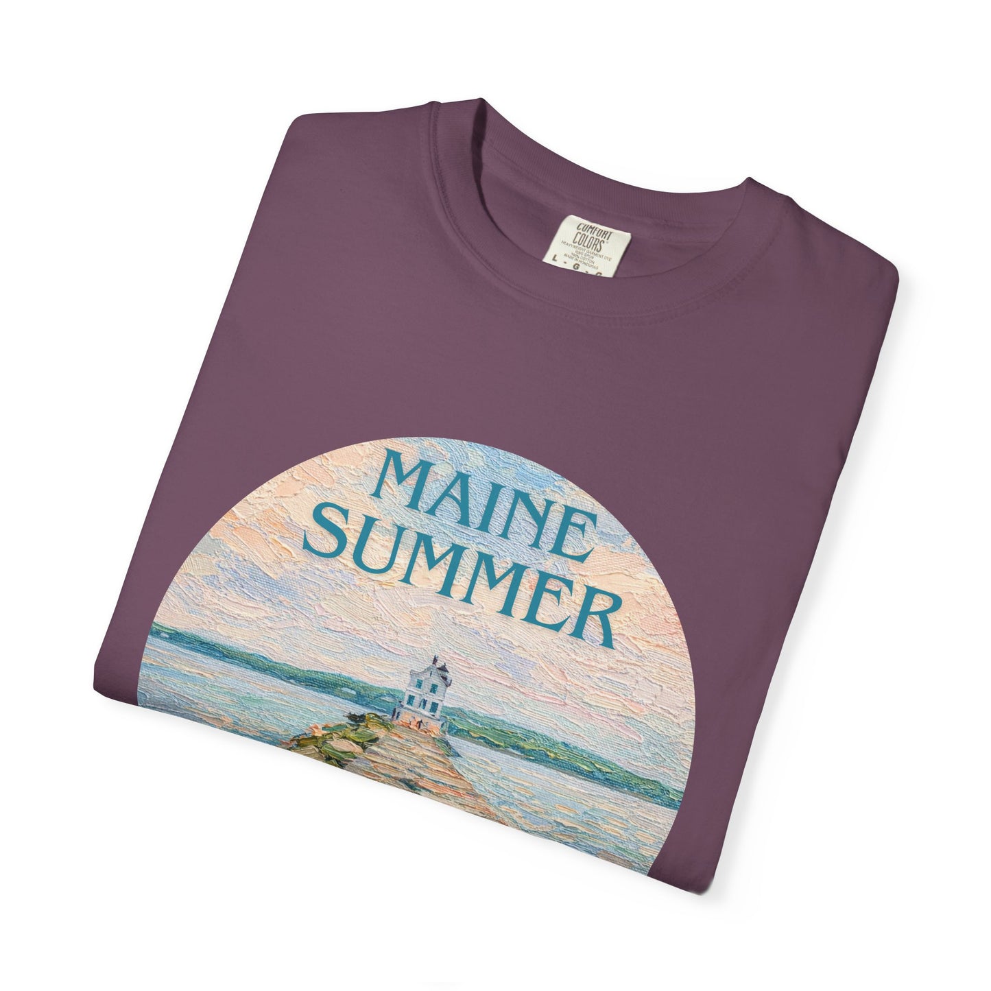 Pastel Coastal Lighthouse Graphic T-Shirt – Aesthetic Beach Scene Art Tee for Ocean Lovers