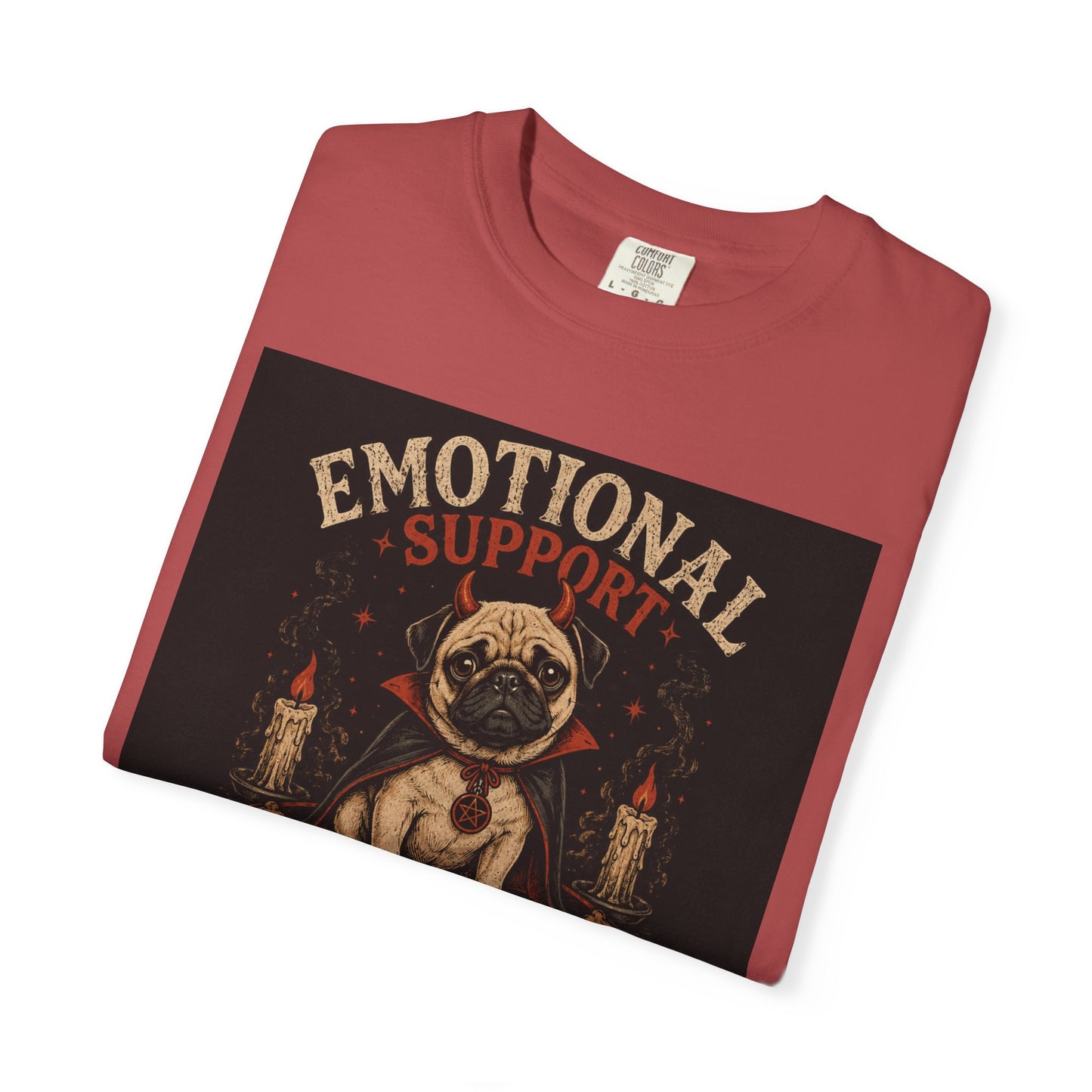 Emotional Support Demon Pug Tee | Funny Halloween Shirt for Dog Lovers | Cute Goth Devil Pug T-Shirt | Spooky Season Graphic Tee